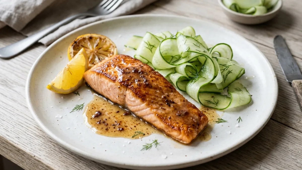 Salmon with Brown Butter, Lemon and Shaved Cucumber