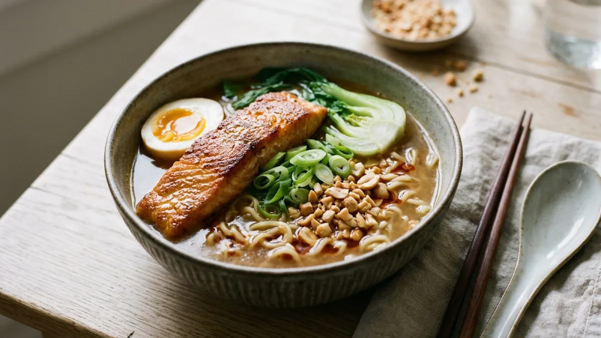 Ramen with Crispy Salmon and Peanuts
