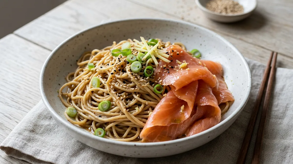 Sesame Noodles with Ginger-Marinated Cold-Smoked Salmon