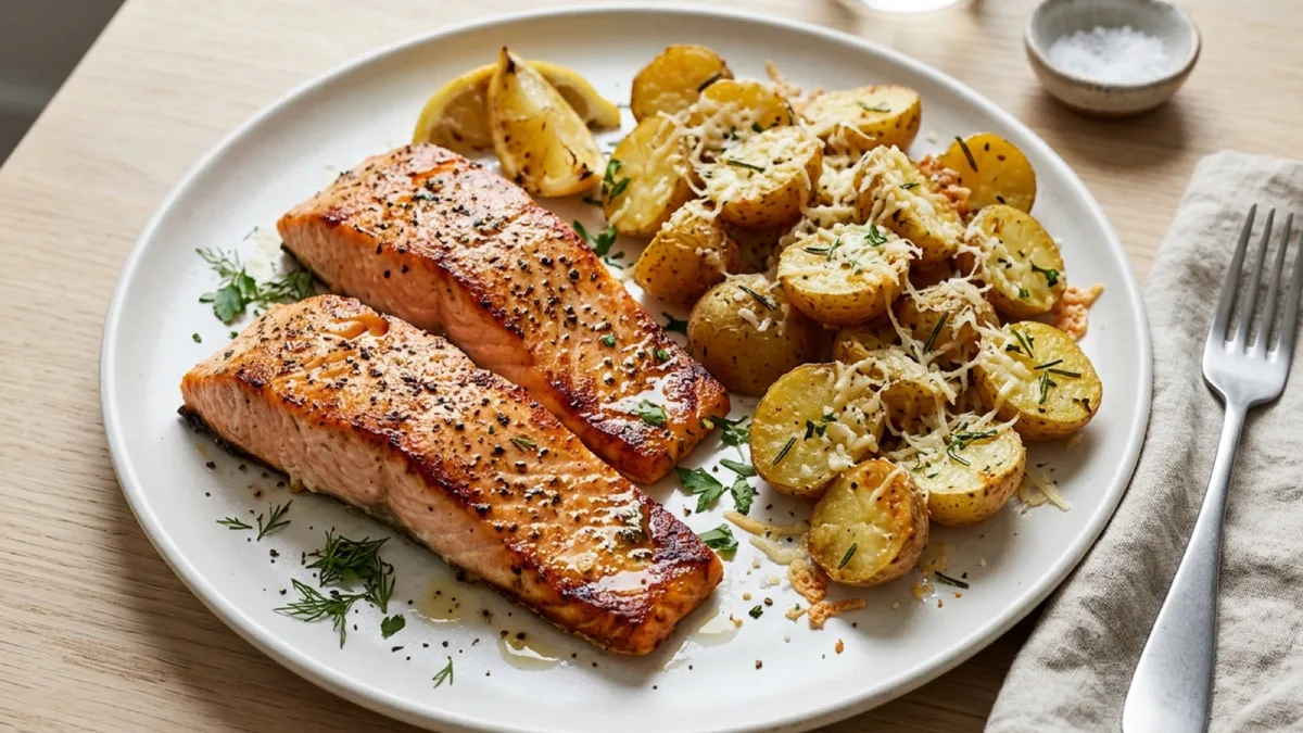 Roast Salmon with Parmesan-Tossed Potatoes